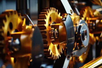 Poster - A close-up shot of a mechanical clock's internal workings, featuring intricate gears and machinery