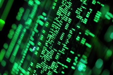 Poster - A close-up shot of a computer screen with bright green lights illuminated