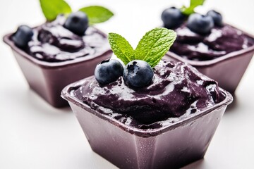 Sticker - Freshly scooped blueberry ice cream topped with fragrant mint leaves