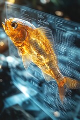 Poster - a goldfish swimming in front of a computer screen