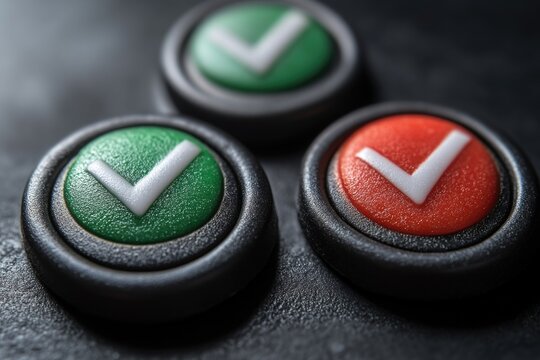 Close-up shot of three buttons with check marks