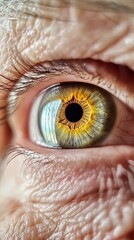 Poster - Extreme close up of a human eye showcasing the intricate details of the iris, pupil, and surrounding skin, highlighting the complexity and beauty of the organ of vision