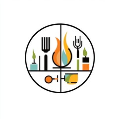 Poster - cooking elements within a circle for an illustration, abstract background use
