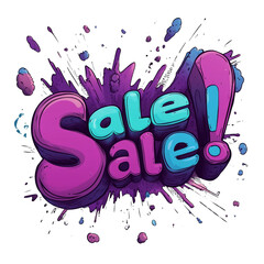 Poster - A dynamic graphic announcing a sale with the word Sale in vibrant purple and blue lettering set against an explosive paint splash background.