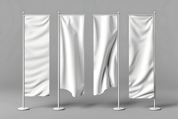 Wall Mural - blank white advertising flags on gray background. mock up, 3d rendering