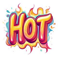 Aufkleber - A vibrant stylized depiction of the word Hot using bold colorful lettering and flame-like abstract shapes.