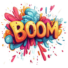 Poster - A vibrant and dynamic illustration of the word BOOM surrounded by a colorful paint explosion.