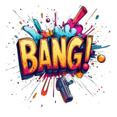Poster - A vibrant graphic design depicts the word Bang with a gun and a colorful explosion effect.