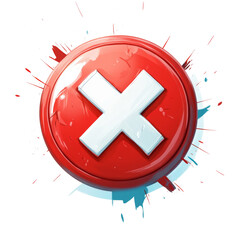 Poster - A stylized red button with a white X, suggesting cancellation or error.  The button has a glossy finish and is surrounded by paint splatters.