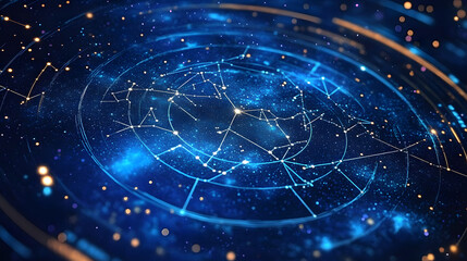 Wall Mural - zodiac signs and constellations in a cosmic sky. astrology theme digital illustration with star map