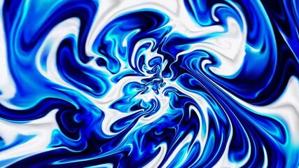 Poster - Blue and white abstract fluid pattern, hypnotic swirl. Artistic background concept