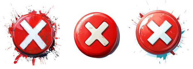 Poster - Three red glossy buttons feature a prominent white cross symbol each, set against a dynamic paint splash backdrop.