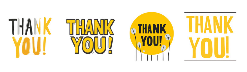 Poster - The image showcases four different artistic renditions of the phrase Thank You, each with unique typography and design elements.