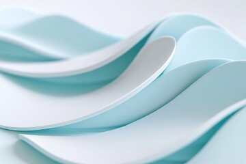 Poster - A series of overlapping wave shapes in blue and turquoise create a fresh, modern look against a smooth white background. This design offers ample space for text overlay, enhancing visual appeal