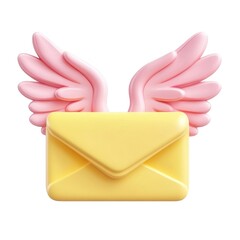 Aufkleber - 3d icon Yellow closed envelope mail sporting pink wings, digitally against isolated on a transparent background