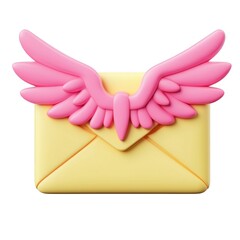 Aufkleber - 3d icon Yellow closed envelope mail sporting pink wings, digitally against isolated on a transparent background