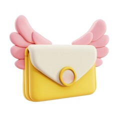 Aufkleber - 3d icon Yellow closed envelope email sporting pink wings, digitally against isolated on a transparent background