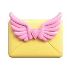Aufkleber - 3d icon Yellow closed envelope sporting heart pink wings, digitally against isolated on a transparent background