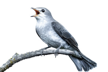 Wall Mural - gray bird on branch - isolated on white background