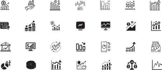 Poster - Stock market icon set, finance, chart, graph, growth, investment, business, analysis, economy, banking, diagram, financial, stock, profit, market, trade, exchange, global, background, forex, currency.