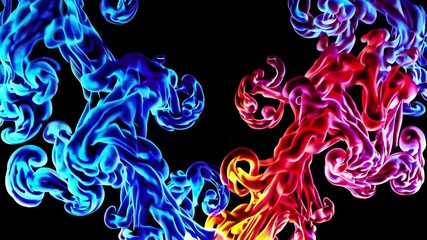 Aufkleber - Colorful smoke swirls of blue and red on black background, abstract art and design concept