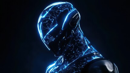 Poster - Neural augmentation robotic automation machine consciousness autonomous robotics and bioinformatics profile of a futuristic humanoid robot with a glowing blue circuit representing ai and robotics