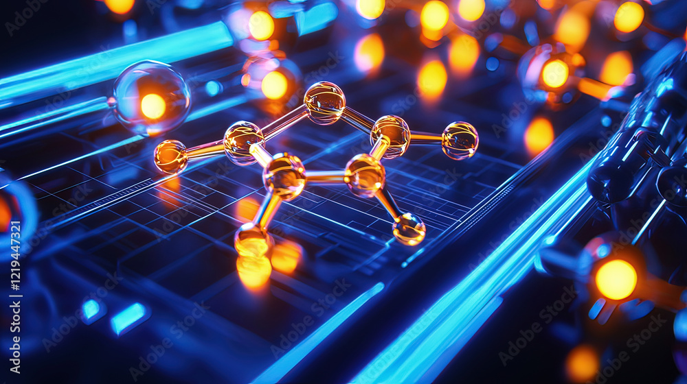 Hyper-detailed holographic interface showing a 3D molecular structure ...