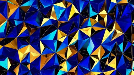 Poster - Abstract geometric pattern with blue and gold triangles