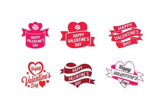 Happy Valentine's Day greeting, romantic sticker. Typography set Vector Design. Valentine's Day sticker, Banner, wallpaper, heart,  elements background—isolated illustration poster 14 February. 