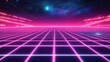 © Khaisan - Retro Synthwave Grid Landscape with Neon Lights and Starry Sky Background