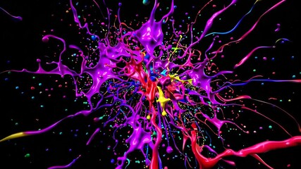 Poster - Colorful splashes of paint on a black background. Creative art and abstract expression concept