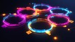 © Auraclicks - Marketing mix visualized glowing interlocking circles each vibrant with distinct data points representing the integration of product price place and promotion in a comprehensive marketing strategy