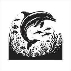 dolphin fish silhouette icon on white background