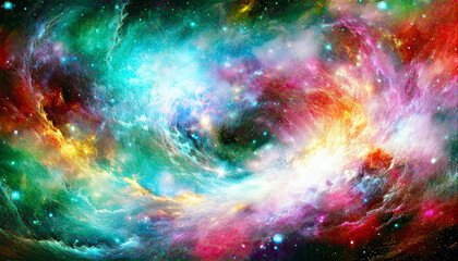 Poster - Vibrant Colors and Swirling Cosmic Phenomena Illuminate the Depths of the Universes Mysteries