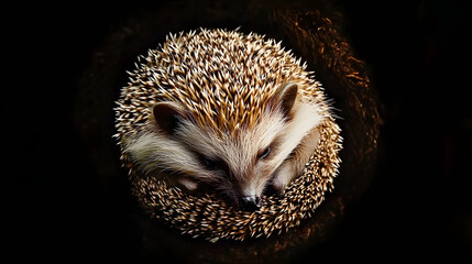 Poster - Photo of a hedgehog shot direction from above pose curled up time of day dawn