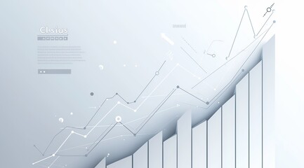 Wall Mural - a growing line chart with white background, featuring an upward-pointing arrow and plain white color