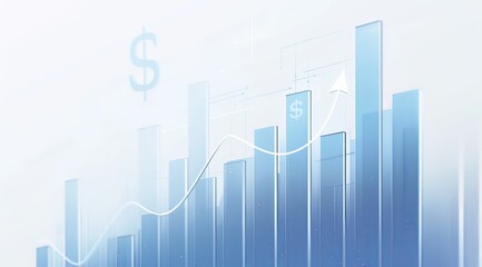 Wall Mural - a growing line chart with white background, featuring an upward-pointing arrow and plain white color