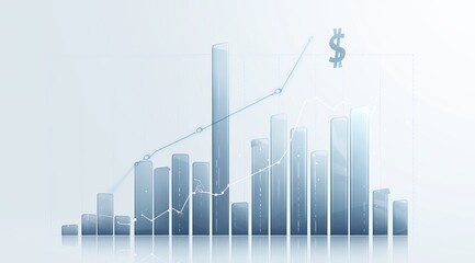 Wall Mural - a growing line chart with white background, featuring an upward-pointing arrow and plain white color