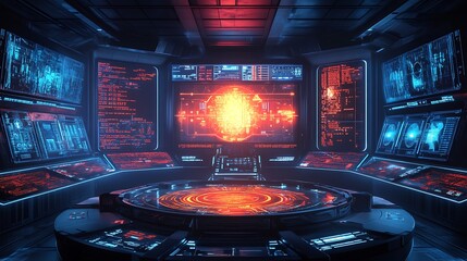 Aufkleber - A futuristic background featuring a holographic interface with floating data points and graphs, set against a sleek, metallic backdrop