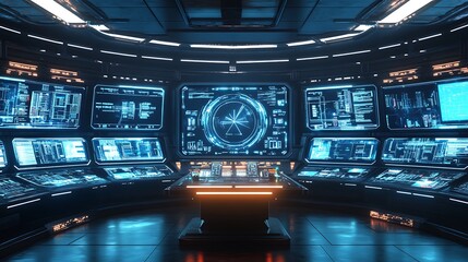 Aufkleber - A futuristic background featuring a holographic interface with floating data points and graphs, set against a sleek, metallic backdrop