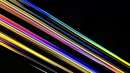 Poster - Colorful neon light trails on dark background, abstract motion and energy concept