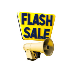 Aufkleber - A 3D rendering of a yellow flash sale sign and a megaphone, advertising a limited time sale.