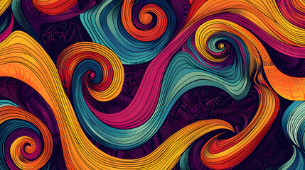 Poster - Groovy hippie 70s background with waves, generative ai