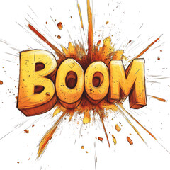 Poster - A stylized graphic design depicting the word Boom within a dynamic explosion of golden color and energy.