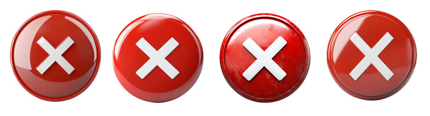 Poster - Four red, circular buttons feature a prominent white cross symbol each showing variations in texture and finish.