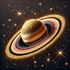 Wall Mural - The text is a summary of a PNG photograph featuring a glittering Saturn planet, showcasing the beauty of space and astronomy.