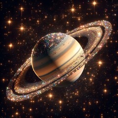 Wall Mural - The text is a summary of a PNG photograph featuring a glittering Saturn planet, showcasing the beauty of space and astronomy.