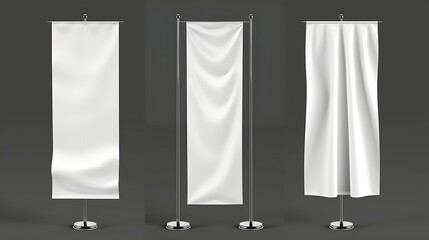 Wall Mural - blank white advertising flags on gray background. mock up, 3d rendering