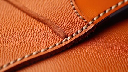 Poster - Macro shot of mocha mousse tone brown leather notebook professional premium mood detailed fine stitching