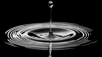 Leinwandbilder - Water drop in monochrome, liquid ripple reflections, black and white contrast, abstract purity, and minimalist nature concept, Generative AI